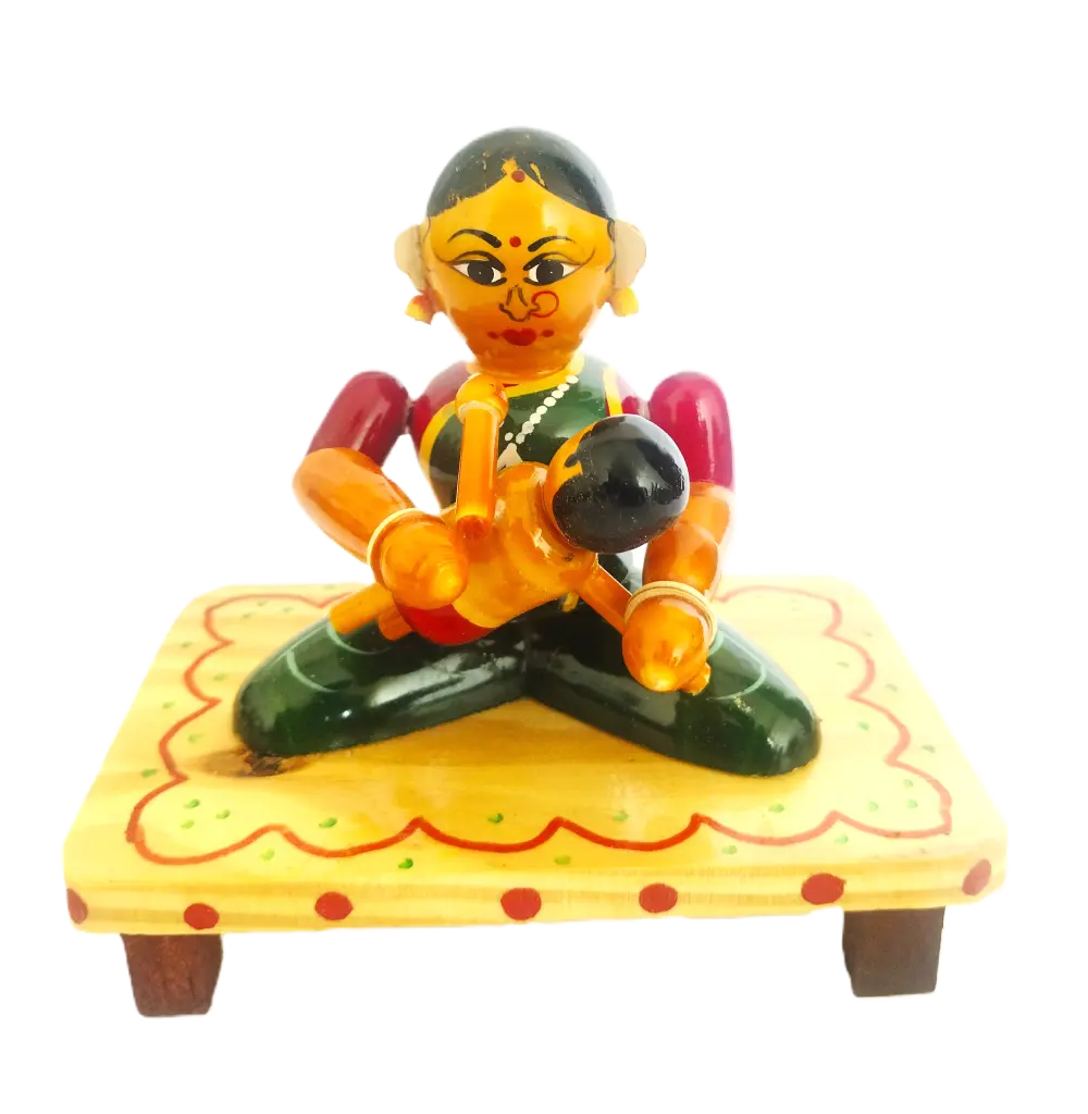 Handcrafted Wooden Musician Figure Devi 2 | Channapatna Toys Handicraft | Eco-Friendly Dasara Festival Decor & Cultural Art