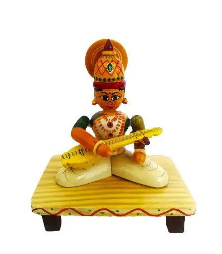 Handcrafted Wooden Musician Figure - Devi | Channapatna Toys Handicraft | Eco-Friendly Dasara Festival Decor & Cultural Art